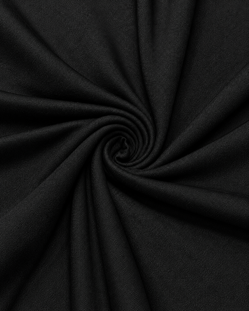 Gros plan sur la matière noire douce et extensible de la robe Laura, tissu souple au rendu lisse et élégant.